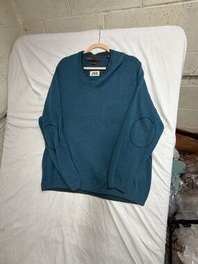 Perry Ellis Stretch Merino Blend V-neck Sweater with Elbow Patch Blue Men's XL